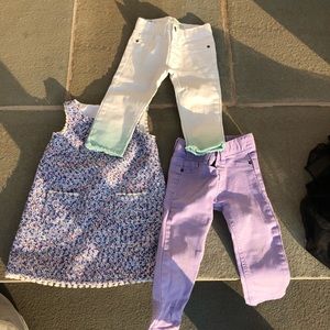 Janie & jack dress cat & 2 pairs of jeans